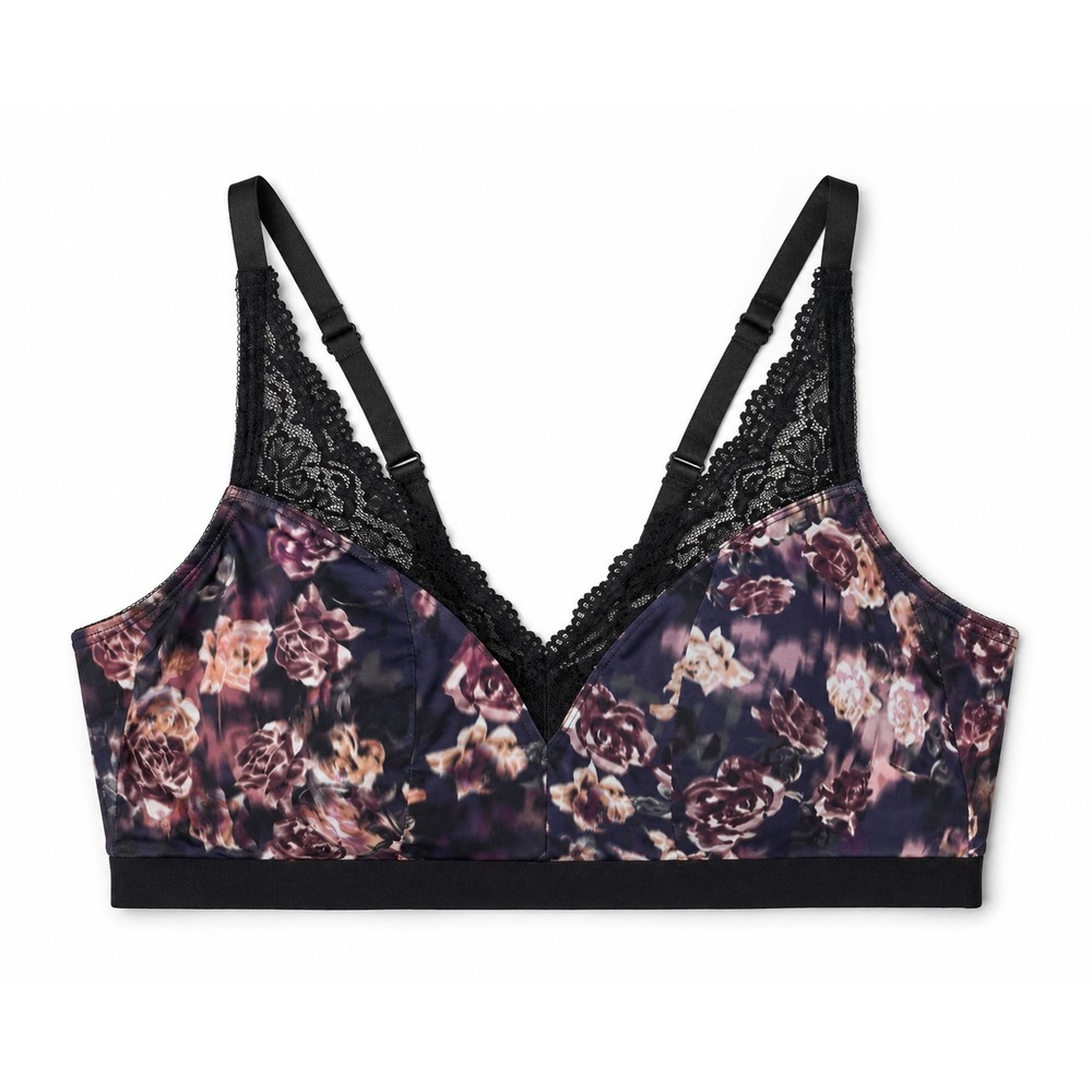 Lace-Trim Floral Bralette in Purple and Black - Picture 2 of 8